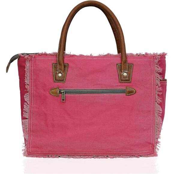 Upcycled Canvas Hand Bag Upcycled Canvas & Cowhide Tote Bag, Upcycled Canvas - Picture 4 of 7